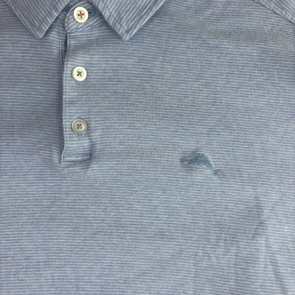 Tommy Bahama Polo Shirt Mens Large Golf Casual Cotton Blue Striped Short Sleeve